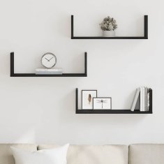 Vidaxl Stenska polica 3 kosi črna hrast 58x18x18 cm iverna plošča