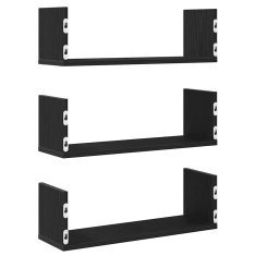 Vidaxl Stenska polica 3 kosi črna hrast 58x18x18 cm iverna plošča