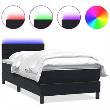 Vidaxl Box spring postelja z vzmetnico LED črna 80x220 cm žamet