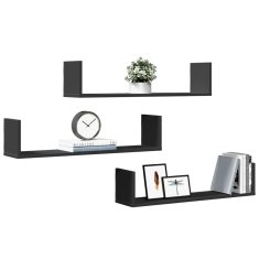 Vidaxl Stenska polica 3 kosi črna 80x18x18 cm inženirski les