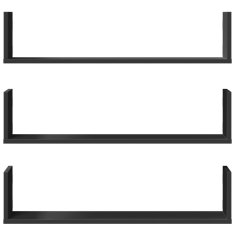 Vidaxl Stenska polica 3 kosi črna 80x18x18 cm inženirski les