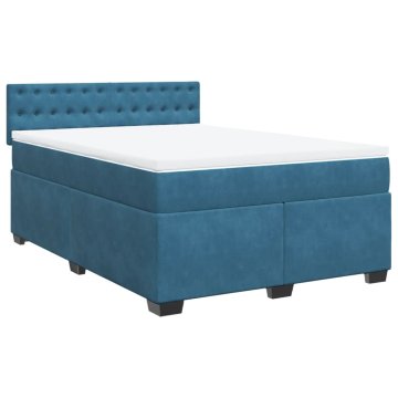 Vidaxl Box spring postelja z vzmetnico modra 160x200 cm žamet