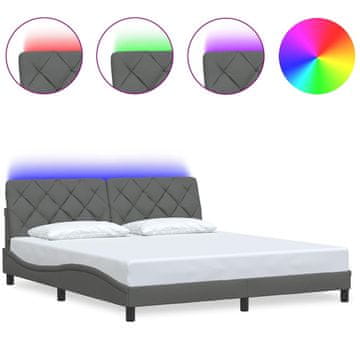 Vidaxl Posteljni okvir z LED brez vzmetnice temno siv 180x200 cm