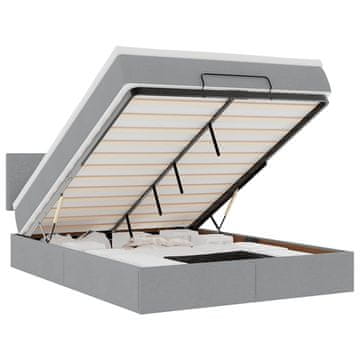 Vidaxl Otomanska postelja z vzmetnico &amp; LEDs Svetlo siva 140x190 cm