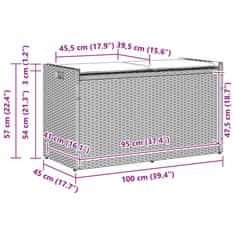 Vidaxl Zunanja klop za shranjevanje z blazino Grey 100 cm poli ratan
