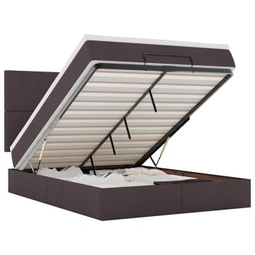 Vidaxl Otomanska postelja z vzmetnico & LEDs rjav 140x190 cm blago