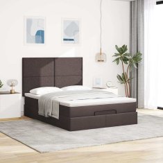 Vidaxl Otomanska postelja z vzmetnico & LEDs rjav 140x190 cm blago