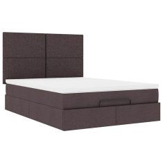 Vidaxl Otomanska postelja z vzmetnico & LEDs rjav 140x190 cm blago