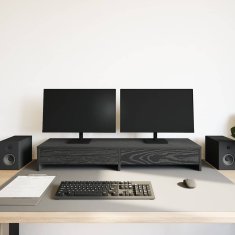 Vidaxl Stojalo za zaslon s predali črna hrast 100x27x15 cm inž. les