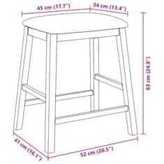 Vidaxl Bar stoli z blazinami 2 kosa Brown Solid Wood Rubber