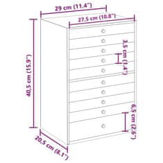 Vidaxl Škatla za nakit 10 plasti z držali za ure Bela 29x20,5x40,5 cm
