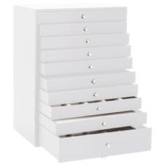 Vidaxl Škatla za nakit 10 plasti z držali za ure Bela 29x20,5x40,5 cm