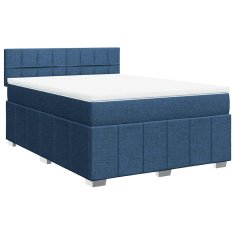 Vidaxl Box spring postelja z vzmetnico modra 140x190 cm blago