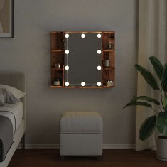 Vidaxl Zrcalna omarica z LED starim lesom 70x16,5x60 cm