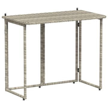 Vidaxl Zložljiva vrtna miza svetlo siva 90x51x75 cm Poly Rattan