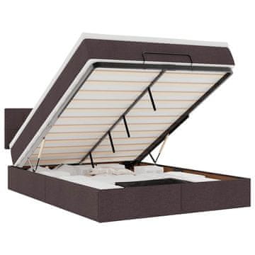 Vidaxl Otomanski posteljni okvir z vzmetnico rjav 140x200 cm blago