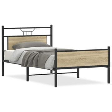 Vidaxl Posteljni okvir brez vzmetnice sonoma hrast 107x203 cm inž. les