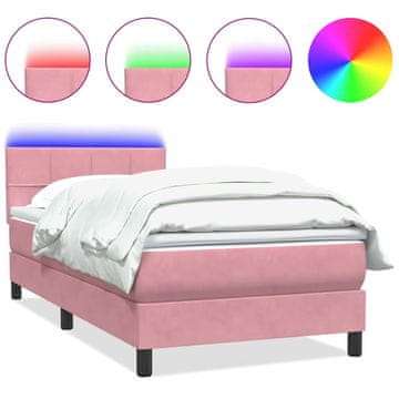 Vidaxl Box spring postelja z vzmetnico LED roza 80x220 cm žamet