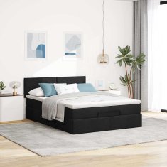 Vidaxl Otomanska postelja z vzmetnico črn 140x190 cm blago