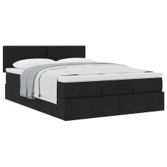 Vidaxl Otomanska postelja z vzmetnico črn 140x190 cm blago