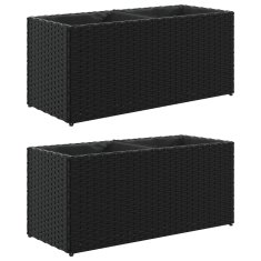 Vidaxl Vrtna korita z 2 loncema 2 kosa črna 72x30x32 cm poli ratan