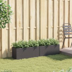 Vidaxl Vrtna korita z 2 loncema 2 kosa črna 72x30x32 cm poli ratan