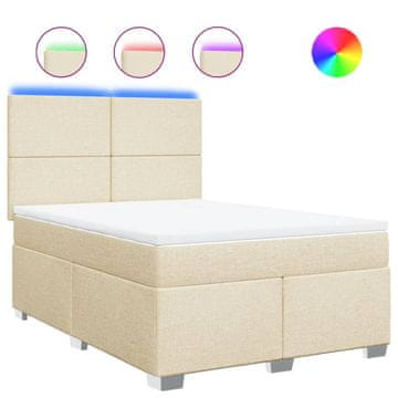 Vidaxl Box spring postelja z vzmetnico krem 140x190 cm blago