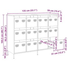 Vidaxl Komoda olivno zelena 135x39x103,5 cm hladno valjano jeklo