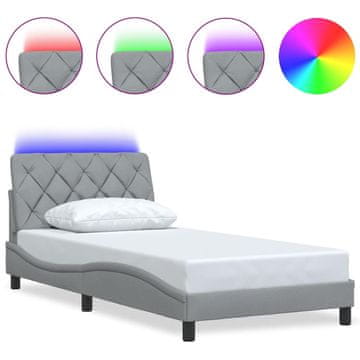 Vidaxl Posteljni okvir z LED brez vzmetnice svetlo siv 100x200cm blago