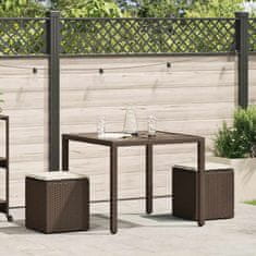 Vidaxl Vrtni stolčki z blazinami 2 kosa Rjava 40x40x43 cm Poly Rattan