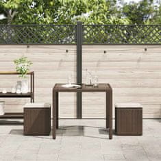 Vidaxl Vrtni stolčki z blazinami 2 kosa Rjava 40x40x43 cm Poly Rattan