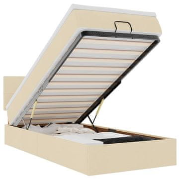Vidaxl Otomanski posteljni okvir z vzmetnico krem 90x190 cm blago