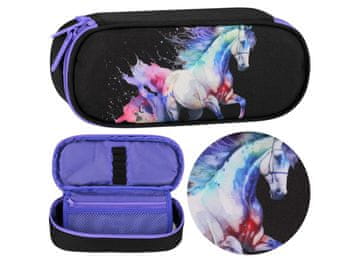 STARPAK Črni, PREDALČNI šolski svinčnik, torbica za dekle, konj 5x22x10cm