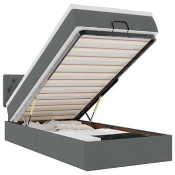 Vidaxl Otomanski posteljni okvir z vzmetnico siv 80x200 cm blago