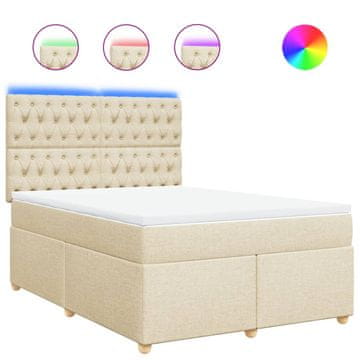Vidaxl Box spring postelja z vzmetnico krem 140x190 cm blago