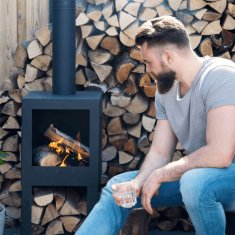 Vidaxl Zunanji kamin s prostorom za drva črn FF410
