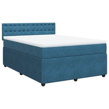 Vidaxl Box spring postelja z vzmetnico modra 160x200 cm žamet