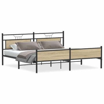 Vidaxl Kovinski posteljni okvir brez vzmetnice sonoma hrast 193x201 cm