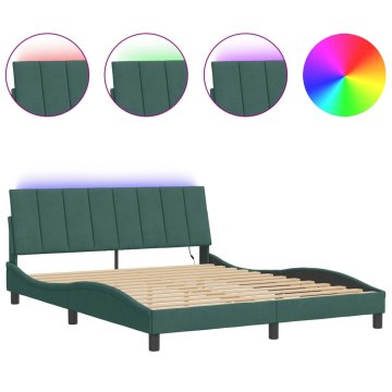Vidaxl Posteljni okvir z LED brez vzmetnice Hanko temno zelen 160x200 cm žamet