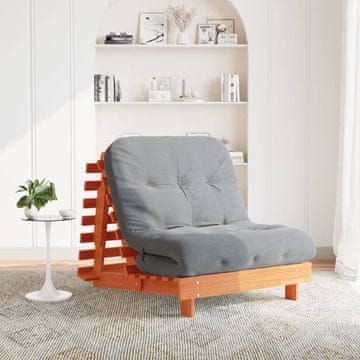 Vidaxl vidaXL Futon kavč z ležiščem in vzmetnico voščeno rjave barve 90x206x11 cm