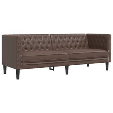 Vidaxl Kavč trosed Chesterfield rjava umetno usnje