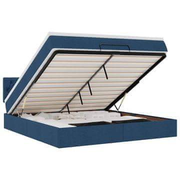 Vidaxl Otomanski posteljni okvir z vzmetnico moder 160x200 cm blago