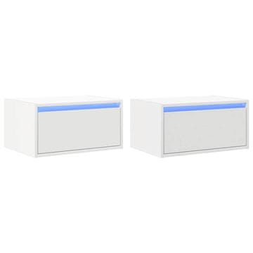 Vidaxl Stenska nočna omarica z LED lučkami 2 kosa bela
