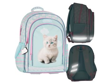 STARPAK MODRO, UPORABLJEN Šolski nahrbtnik za deklice s tremi oddelki, z odsevniki, ljubka mačka 40x29x20cm, 23 l