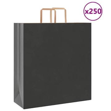 Vidaxl Papirnate vrečke 250 kosov z ročaji črne barve 45x17x48 cm