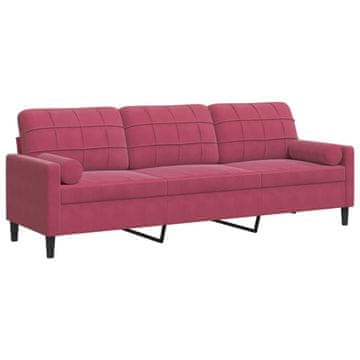 Vidaxl Kavč trosed z okrasnimi blazinami vinsko rdeč 210 cm žamet