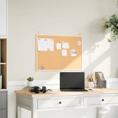 Vidaxl Tabla iz plute z okvirjem iz masivnega borovega lesa 80x55 cm