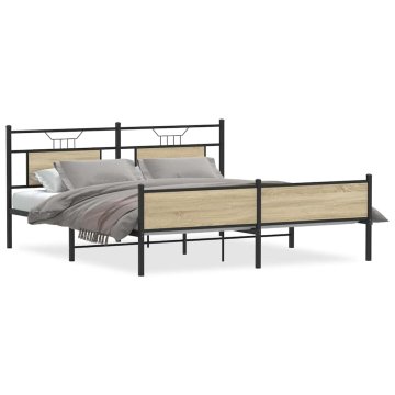 Vidaxl Kovinski posteljni okvir brez vzmetnice sonoma hrast 183x213 cm