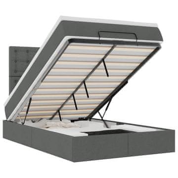 Vidaxl Otomanska postelja z vzmetnico &amp; LEDs temno siva 120x200 cm