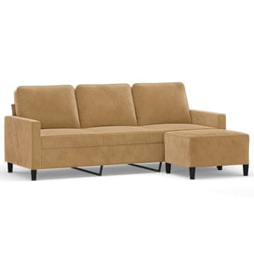 Vidaxl Kavč trosed s stolčkom za noge rjav 180 cm žamet